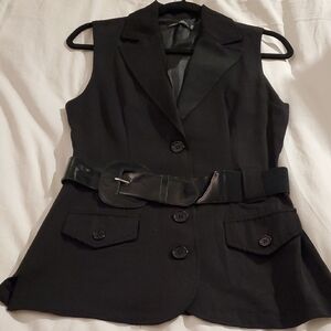 Like NEW! Chic Black Button Down Vest with Belt